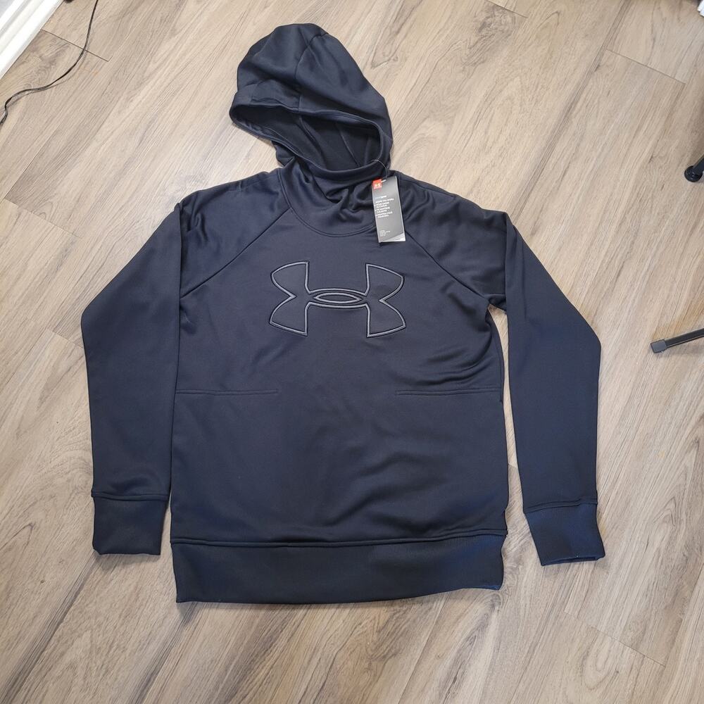 NWT Under Armour Big Logo Hoodie 1318396 Women's Medium ColdGear Black